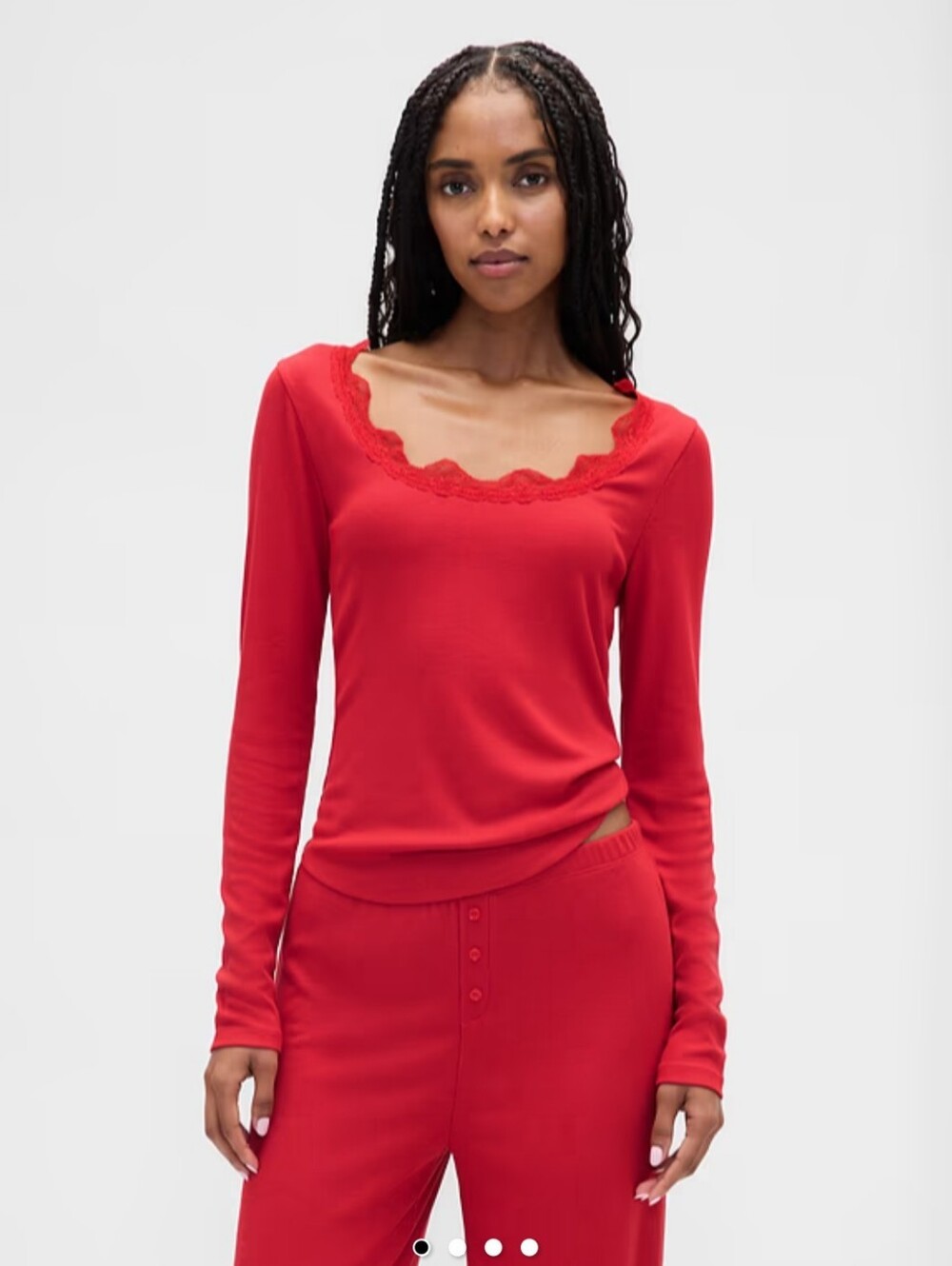 NWT GAP Red Mini Rib Lace-Trim Lounge Pj Top- XXL Tall